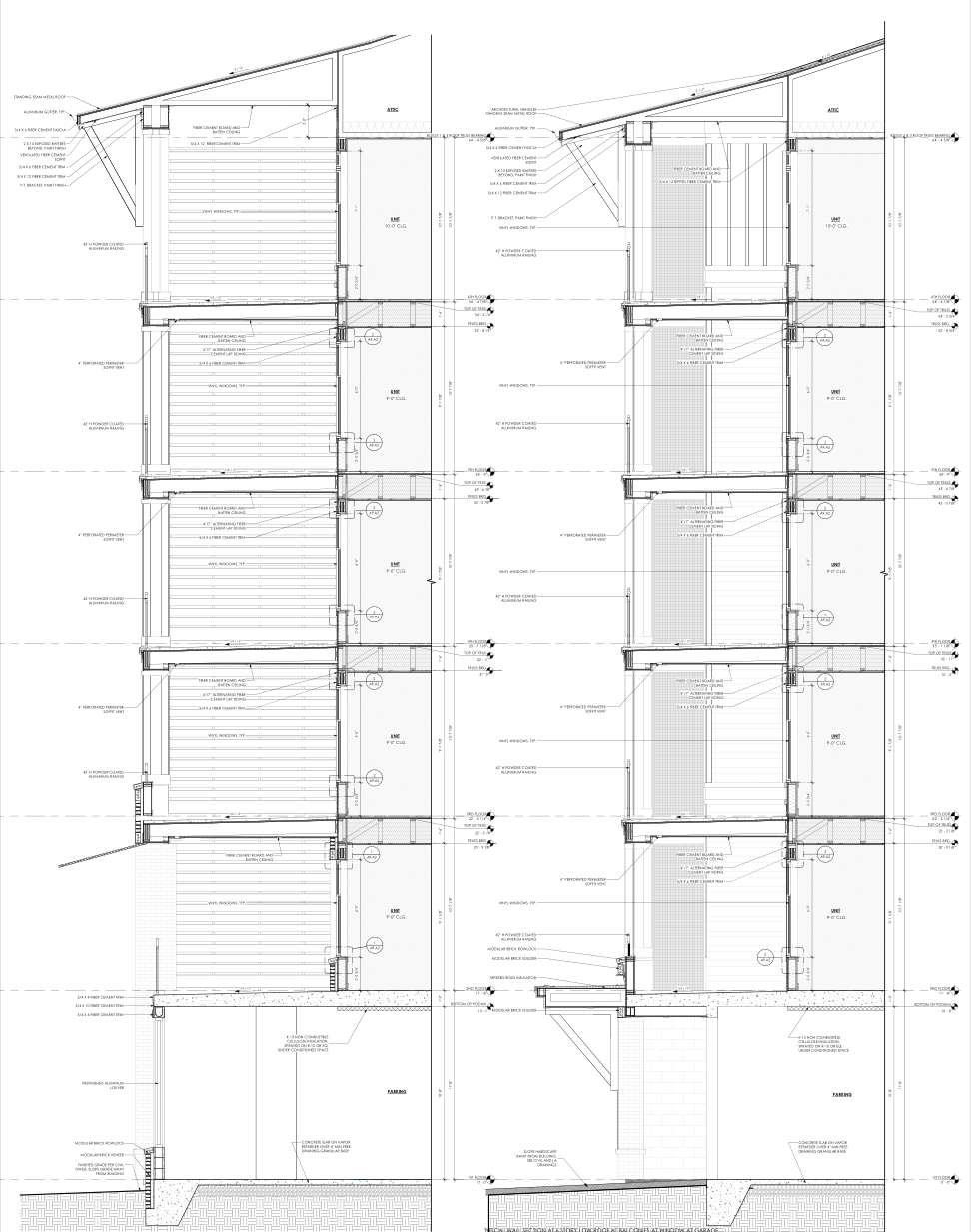 Two upright multistory wall sections